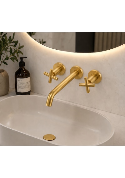 Gold Ankastre Banyo Lavabo Bataryası Duvara Monte Altın - Gold