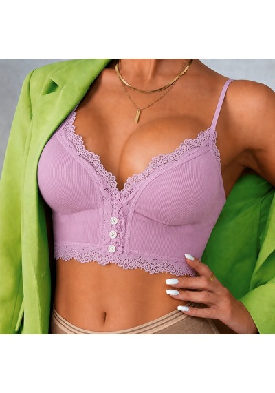 Panivue Kaşkorse Dantel Detaylı Dolgulu Pedli Crop Büstiyer Pudra Pembe