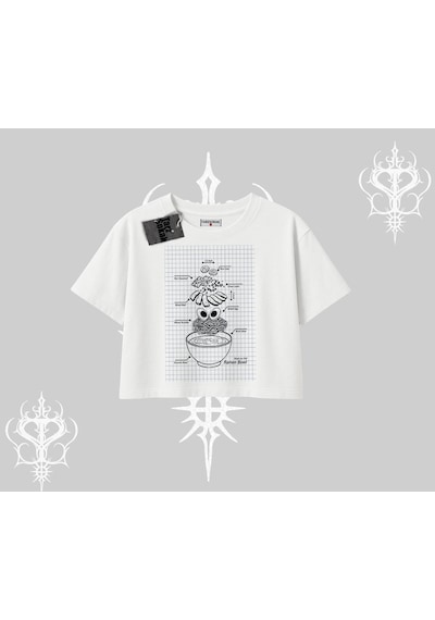 Tarzsokak Oversize Crop Tshirt Noodle Theory Hand Drawn Concept Beyaz