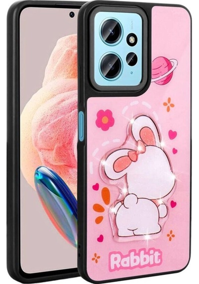 Xiaomi Redmi Note 12 4g Kılıf Parlayan Kabartmalı İkonik Figürlü Zore Amas Silikon Kapak Pembe