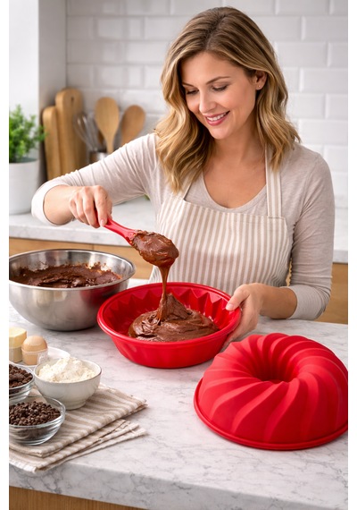 Kırmızı Silikon Oval Kek Kalıbı 27 Cm Çap 6 Cm Derinlik Yüksek Isıya Dayanıklı Silicone Cake Pan