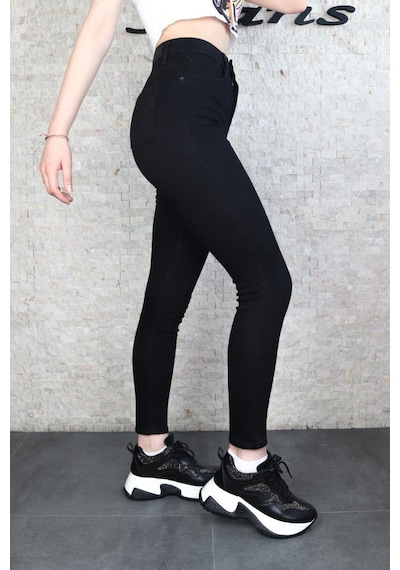 Kadın Siyah Süper Skinny Fit Esnek Likralı Denim Jean Kot Pantol