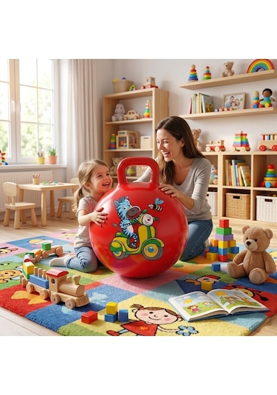 Nk Spor 55 Cm Kırmızı Zıp Zıp Pilates Topu - Tutma Saplı Zıplama Topu - Çocuk Ve Yetişkin Için Kondisyon Topu-kulplu Egzersiz Ve Oyun Topu Anti-burst