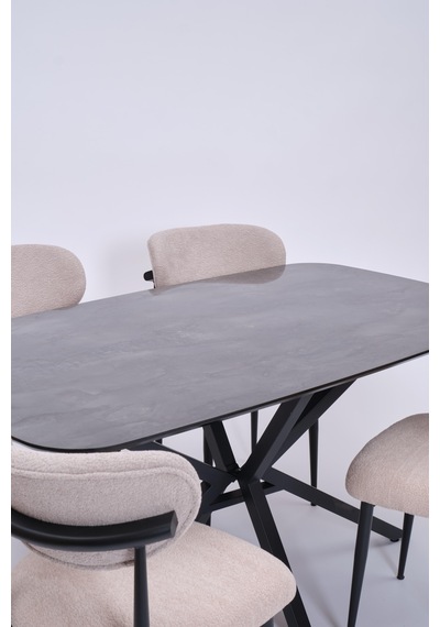 Çapraz Polo Demir High Gloss Yemek Masa Sandalye Takımı 90x160 Siyah