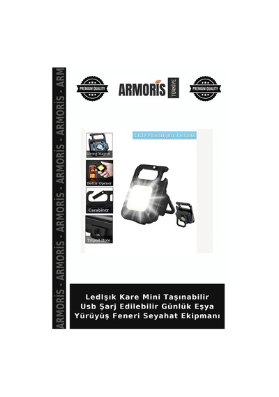 Ledışık Kare Mini Taşınabilir Usb Şarj Edilebilir Günlük Eşya Yürüyüş Feneri Seyahat Ekipmanı