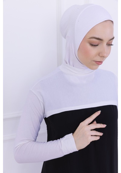 Loggia Balıkçı Yaka Boyunluklu Kolluk Beyaz - Likralı Dik Yakalı Kadın Body Tesettür Crop Bolero Beyaz