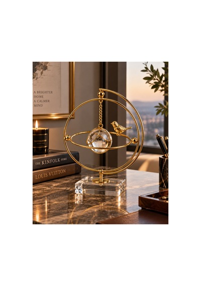 Sleep Nova Gold Kuş Figürlü Kristal Küre Dekoratif Masa Objesi