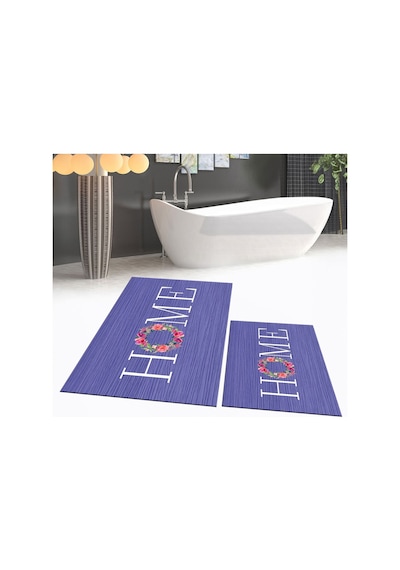Buççin Online Mağaza Dijital Baskılı Kaymaz Taban Yıkanabilir İkili Banyo Paspas Klozet Takımı, V-klozet-12-mor, Polyeste Çok Renkli