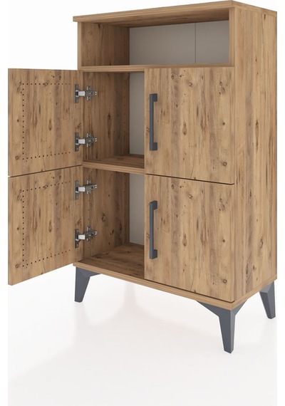 Arges Komodin Tek Raflı 4 Kapaklı 60x30x96 Çam-çam Çam