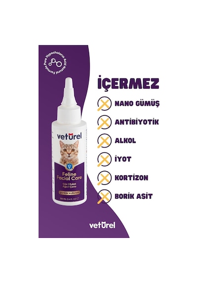 Veturel Kedi Yüz Temizleme Kulak Burun Ağız Çene Gözyaşı Lekesi Bakım Spreyi 2 x 100 ML