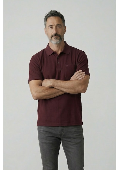 Erkek Yakalı Cepli Waffle Bordo Tshirt