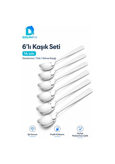 6 Lı 14 Cm Paslanmaz Çelik Tatlı Kaşığı Dondurma Kahve Kaşık Seti Inox