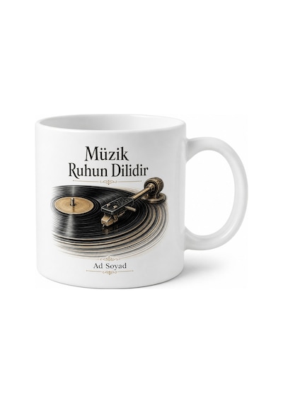 Plak İğnesi Dönen Çizgiler Eski Şarkıların Ruhu Kupa Bardak Müzik Hediye Beyaz / Çok Renkli