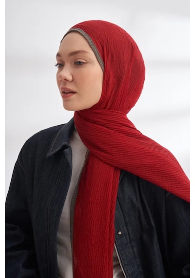 Armanda Müslin Biyeli Şal -90 X 200- 3352-01 - 90 X 200 / Kırmızı - 50 Kırmızı - 50