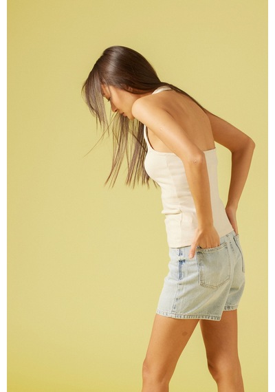 Pamuklu Halter Top Bej