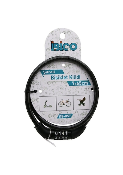 Şifreli Eko - İnce Bisiklet Kilit Çelik Tel Siyah Şeffaf Kılıf 7mmx65cm 5570