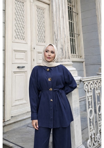 Riella Butik Rina Pantolonlu Tesettür Takım Lacivert
