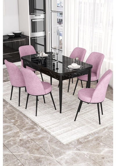 Canisa Concept Kor Serisi 70x114 Açılabilir Mutfak Masası Takımı Siyah Mermer Desen Masa 6 Pembe Sandalye Masa Siyah Mermer Desen Sandalyeler Pembe Canisa Concept Kor Serisi 70x114 Açılabilir Mutfak Masası Takımı Siyah Mermer Desen Masa 6 Pembe Sandalye Masa Siyah Mermer Desen Sandalyeler Pembe