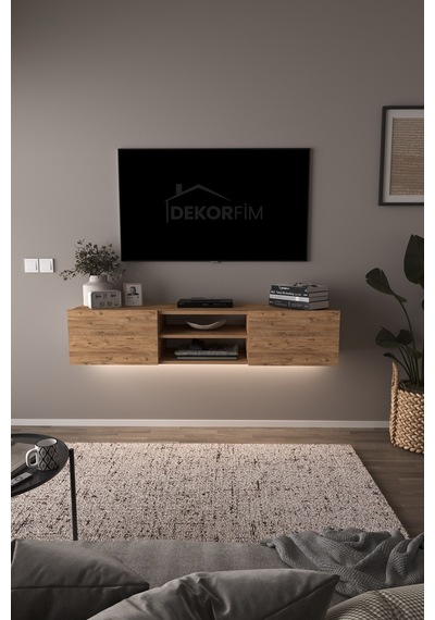 Df17102 Led Işıklı Duvara Monte Tv Ünitesi, 2 Kapaklı Dolaplı, Raflı 150 Cm Tv Alt Ünitesi Atlantik Çam Df17102 Led Işıklı Duvara Monte Tv Ünitesi, 2 Kapaklı Dolaplı, Raflı 150 Cm Tv Alt Ünitesi Atlantik Çam