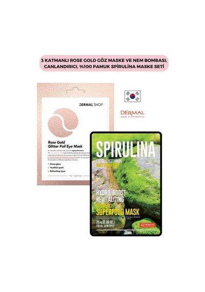 Dermal 3 Katmanlı Rose Gold Göz Maskesi + Nem Bombası Canlandırıcı Pamuk Spirulina Maskesi