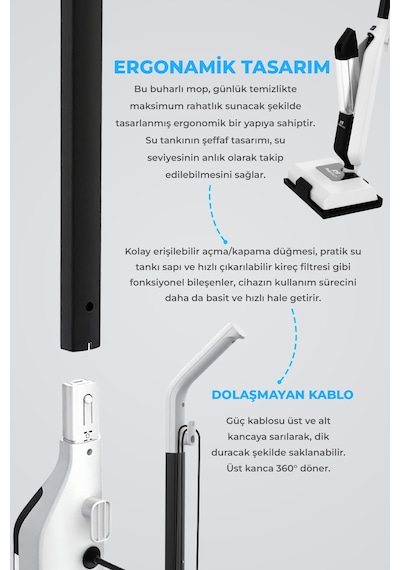 Pirantech CB-702 1250 W Buharlı Mop Halı Ve Sert Zemin Temizleyici