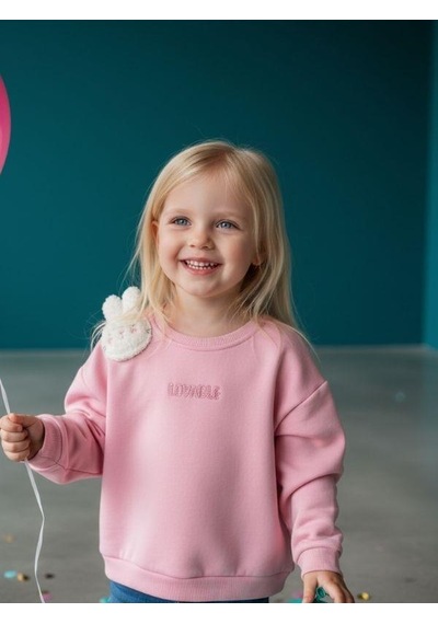 Kız Çocuk Tavşan Detaylı Şardonlu Sweatshirt-16590 Pembe