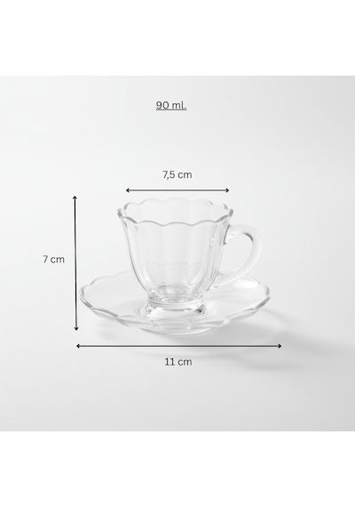 Olive Cam 6 Kişilik Tabaklı Türk Kahvesi Espresso Fincan Seti 6 X 90 Ml Şeffaf