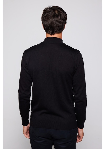 Tudors Erkek Slim Fit Dar Kesim Yarım Balıkçı Yaka Tüylenmeyen Yumuşak Dokulu Siyah Kazak-28773-siyah Siyah