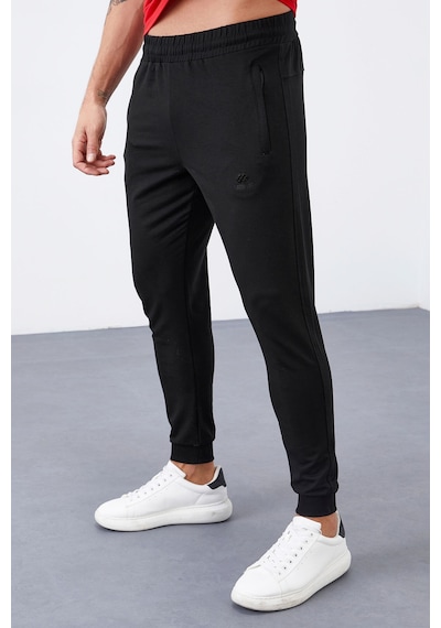 Tommy Life Siyah Fermuar Cepli Dar Kalıp Jogger Erkek Eşofman Alt - 84343 Siyah
