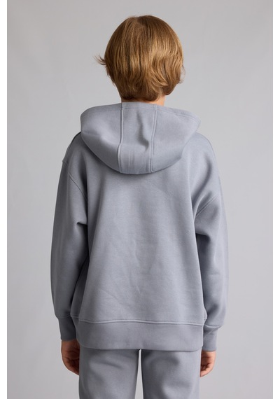 Defacto Regular Fit Kapüşonlu Baskılı Kanguru Cepli Kalın Kumaş Sweatshirt Erkek Çocuk H9682a826wngr27 Gri-gr27