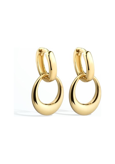 14 Ayar Altın Mikron Kaplama Sallantılı Oval Halka Küpe - E00281 Gold