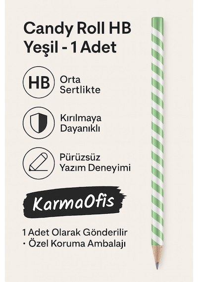 Candy Roll Hb Pembe Kurşun Kalem 1 Adet Şerit Desenli Hb Uç Yeşil