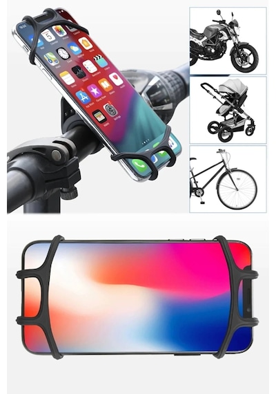 Orjinal Universal Bisiklet Telefon Tutucu Motorsiklet Direksiyon Silikon Gidon Tutucu Aparatı Esnek Siyah