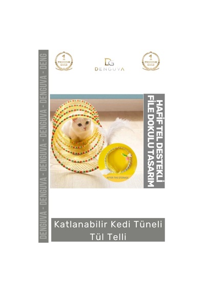 Kedioyuncağı Fileli Tüylü Oyuncaklı Egzersiz Saklanma Pratik Hafif Katlanabilir Oyun Kedi File Tüne
