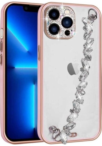 Apple Uyumlu iPhone 12 Pro Max Kılıf Taş Süslemeli Kamera Korumalı El Tutamaçlı Zore Blazer Kapak Pembe