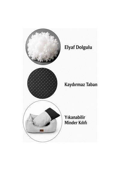 Premium Kedi Ve Köpek Yatağı Kafa Destekli Kaydırmaz Taban Yıkanabilir Fermuarlı Çift Taraflı Minder %100 Boncuk Elyaf Beyaz 1607705791