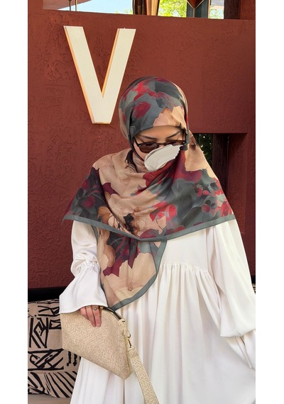 Qalortex Scarf Pamuklu Soft Meva Desen Eşarp-zümrüt