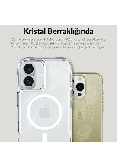 Bix iPhone Uyumlu 16 Plus Octagon Hava Yastıklı Magsafe Kılıf Maksimum Korumalı Antrasit Kristal Şeffaf