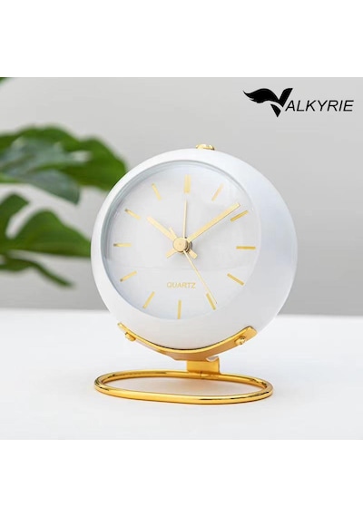 Valkyrie Akar Saniyeli Işıklı Metal Gold Dijital Masa Saati Alarmlı Beyaz