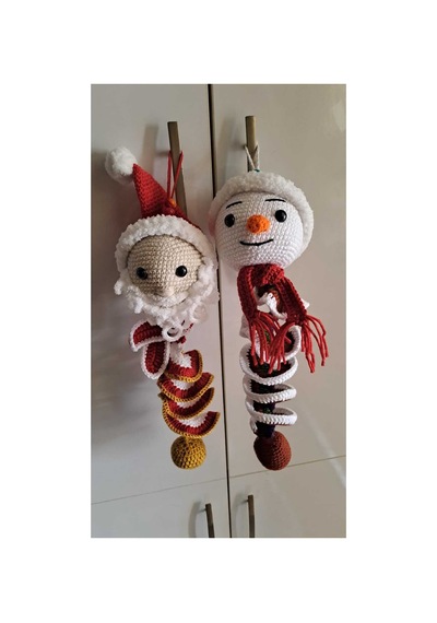 Örgü Yılbaşı Süsü Noel Baba Ve Kardan Adam 2'li Set Kırmızı