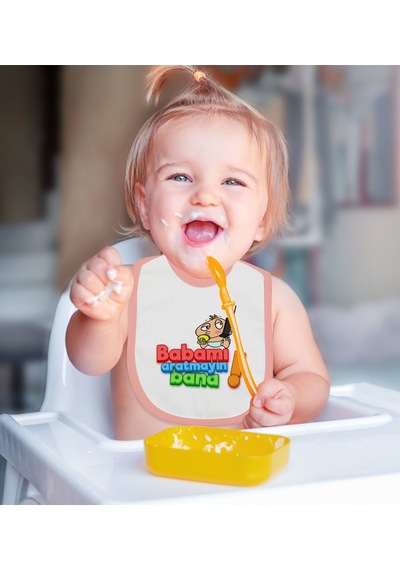 Bk Kids Babamı Aratmayın Bana Tasarımlı Pembe Bebek Mama Önlüğü Pembe