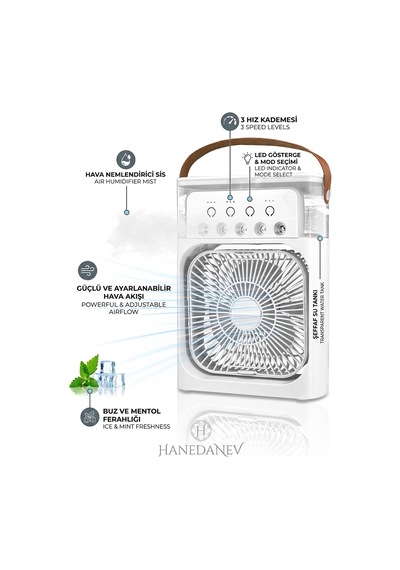 Buzlu Su Tanklı Buharlı Serinletici Fan Taşınabilir Mini Fan Led Işıklı Hava Soğutucu Vantilatör