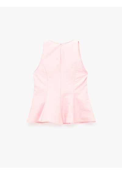 Koton Pamuklu Slim Fit Bisiklet Yaka Kolsuz Peplum Bluz Pembe 6sak30100ew Gül