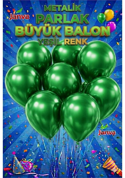 100 Adet Metalik Parlak Büyük Boy Balon Parti Doğum Günü Açılış Süsleme Kutlama Yeşil
