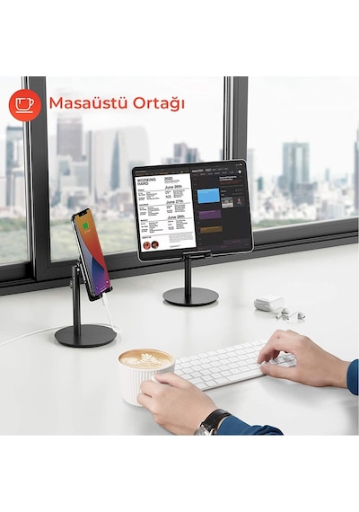 Saiji S1-ıı Masa İçin Cep Telefonu & Tablet Standı, Ayarlanabilir Yükseklik Açısı, İphone, İpad, Samsung Vb. Tüm 4''-11''ekranlar İçin Uyumludur. Siyah