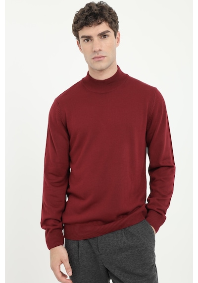 Dufy Erkek Slim Fit Yarım Balıkçı Yaka Bordo Triko-18497