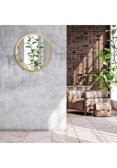 50,8 Cm Çerçeveli Yuvarlak Altın Ayna - Banyo, Yatak Odası, Antre, Oturma Odası İçin Büyük Daire Aynası - Duvar Dekoru İçin Büyük Dairesel Modern Ayna