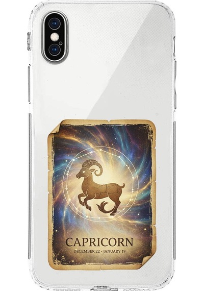 Apple Uyumlu iPhone Xs İle  Burç Kartları Oğlak Tasarımlı Şeffaf Silikon Kılıf Şeffaf