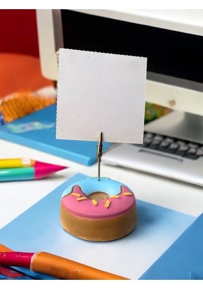 Pembe Mavi Pasta Desenli Donut Model Temalı Fotoğraf Not Tutacak Ofis Masası Not Tutacağı Hediyelik Pembe Mavi