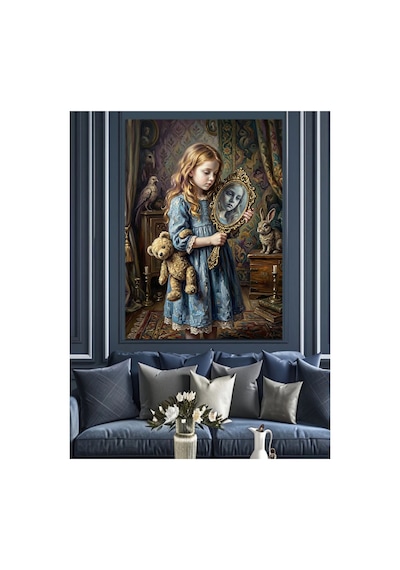 Oyuncak Ayılı Masum Küçük Kız Yağlı Boya Dokulu Kanvas Tablo Canvas Tablosu
